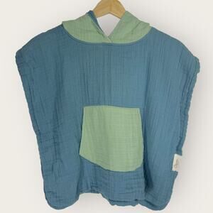 Crane Toddler 2T-3T Swim Coverup Hooded Poncho Green Blue 100% Cotton Muslin